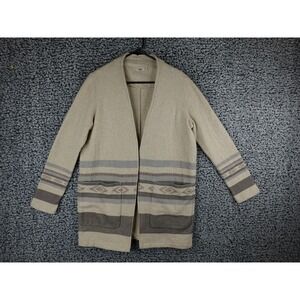 Faherty Women's M Beige Open Front Cardigan Southwest Aztec Stripe Cotton Blend